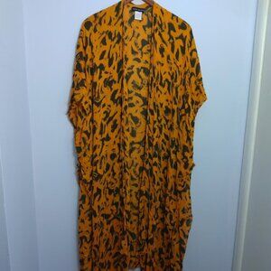 Harve Benard Kimono Beach Cover Up Duster One Size Black Orange Coastal Grandma